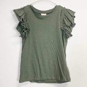 Industry Blouse Womens XS Olive Green Flutter Top Cotton NWT